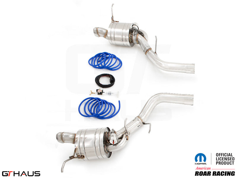 Premium performance exhaust system for 2012+ Dodge Durango R/T with 5.7 HEMI V8, featuring stainless steel construction and accessories.
