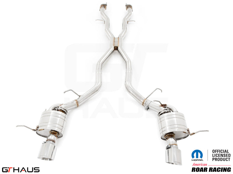 Premium performance exhaust system for 2012+ Dodge Durango R/T with 5.7 HEMI V8, featuring stainless steel construction.