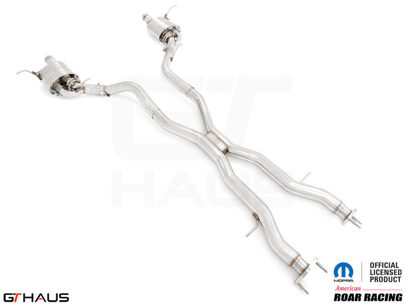 Premium stainless steel exhaust system for 2012+ Dodge Durango R/T with 5.7 HEMI V8, featuring dual outlets and high-performance design.