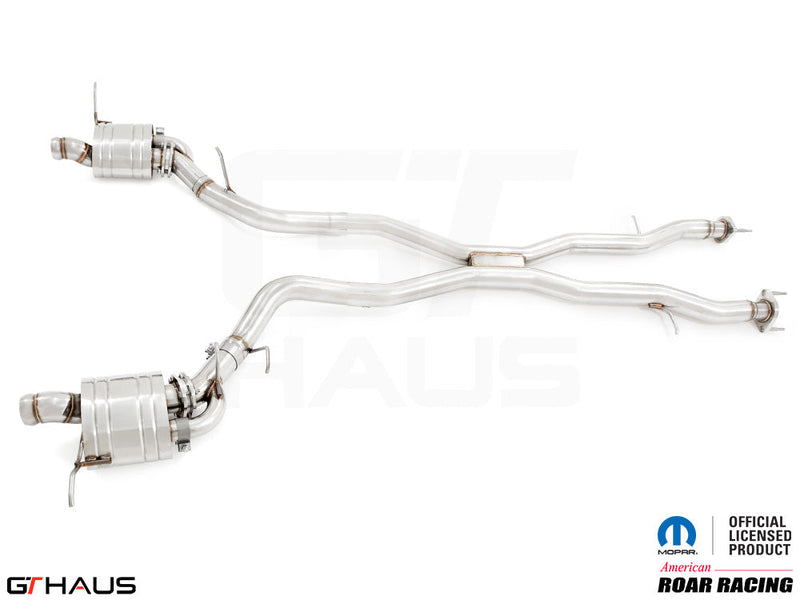 Premium performance exhaust system for 2012+ Dodge Durango R/T with 5.7 HEMI V8, featuring stainless steel construction.