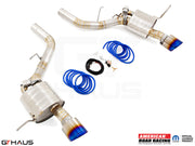 Premium performance exhaust system for 2012+ Dodge Durango R/T with 5.7 HEMI V8, featuring stainless steel construction and blue tips.