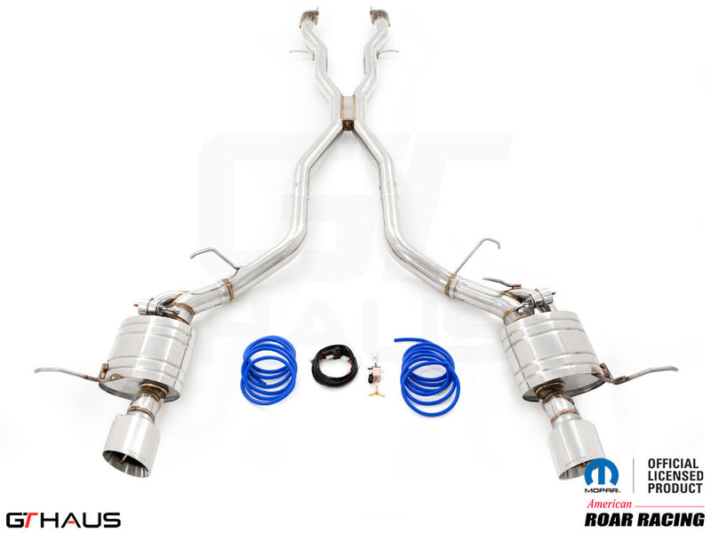 Premium performance exhaust system for 2017+ Dodge Durango SRT8 with 6.4 HEMI V8, featuring stainless steel construction.
