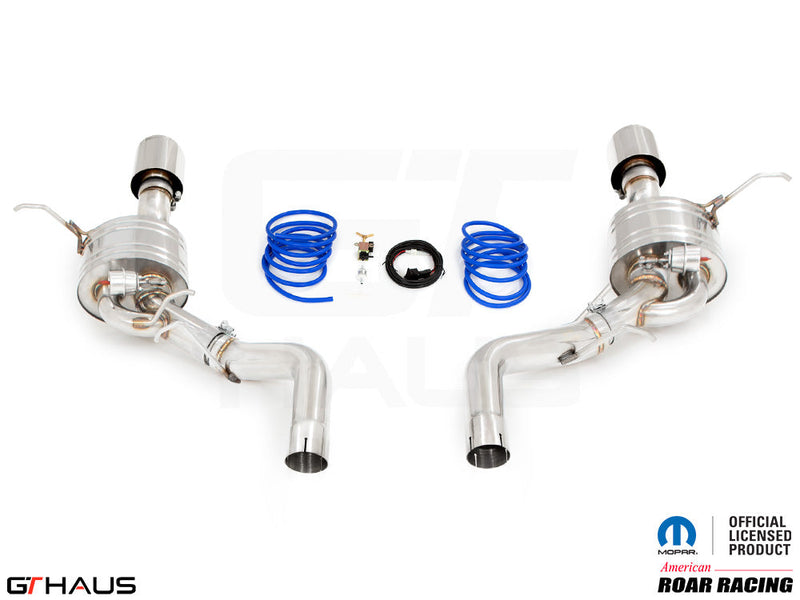 Premium exhaust system for 2017+ Dodge Durango SRT8 featuring dual tips and electronic valve control.