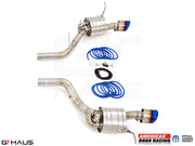 Premium performance exhaust system for 2017+ Dodge Durango SRT8 with 6.4 HEMI V8, featuring stainless steel construction and blue accents.