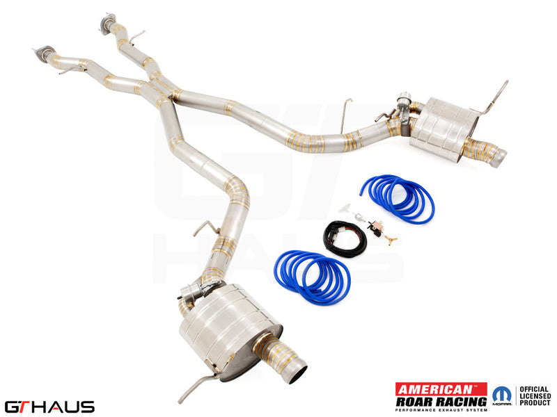 Premium performance exhaust system for 2017+ Dodge Durango SRT8 with 6.4 HEMI V8, featuring stainless steel construction.