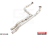 High-performance down pipes for 2023+ Ford F-150 Raptor R featuring OBD2 and 400 CEL sport cats for enhanced exhaust flow.