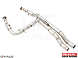 High-performance down pipes for 2023+ Ford F-150 Raptor R featuring OBD2 and 400 CEL sport cats for enhanced exhaust flow.
