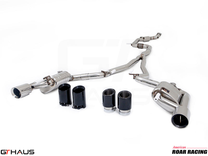 Premium performance exhaust system for Ford Mustang EcoBoost I-4 2.3L (2015-2023) featuring stainless steel construction.