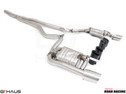 Premium performance exhaust system for Ford Mustang EcoBoost I-4 2.3L (2015-2023) with stainless steel construction.