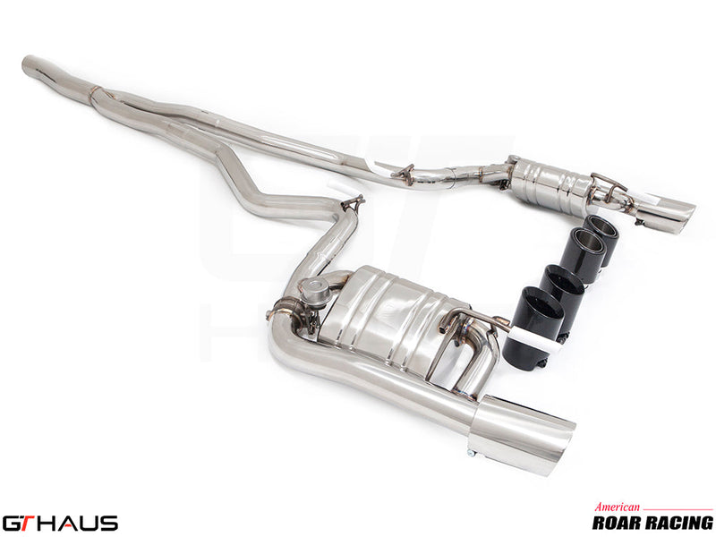 Premium performance exhaust system for Ford Mustang EcoBoost I-4 2.3L (2015-2023) with stainless steel construction.