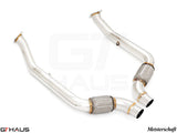 High-performance secondary cat delete front pipe for 2015+ Ford Mustang GT350 and GT350R, crafted for enhanced exhaust flow.