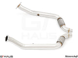 High-performance front pipe for Ford Mustang GT350/GT350R 2015+, designed for secondary cat delete to enhance exhaust flow.