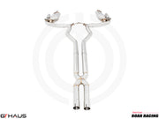 Premium stainless steel exhaust system for Ford Mustang GT350 and GT350R, featuring dual tips and performance design.
