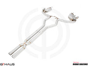 Premium performance exhaust system for Ford Mustang GT350 and GT350R, featuring stainless steel construction and electronic valve control.