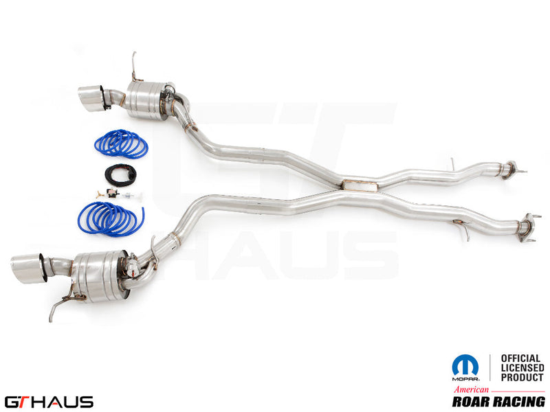 Premium performance exhaust system for Jeep Grand Cherokee R/T with 5.7 HEMI V8, featuring stainless steel construction and electronic valve control.