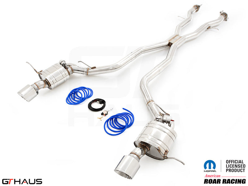 Premium performance exhaust system for 2012+ Jeep Grand Cherokee R/T with 5.7 HEMI V8, featuring stainless steel construction.