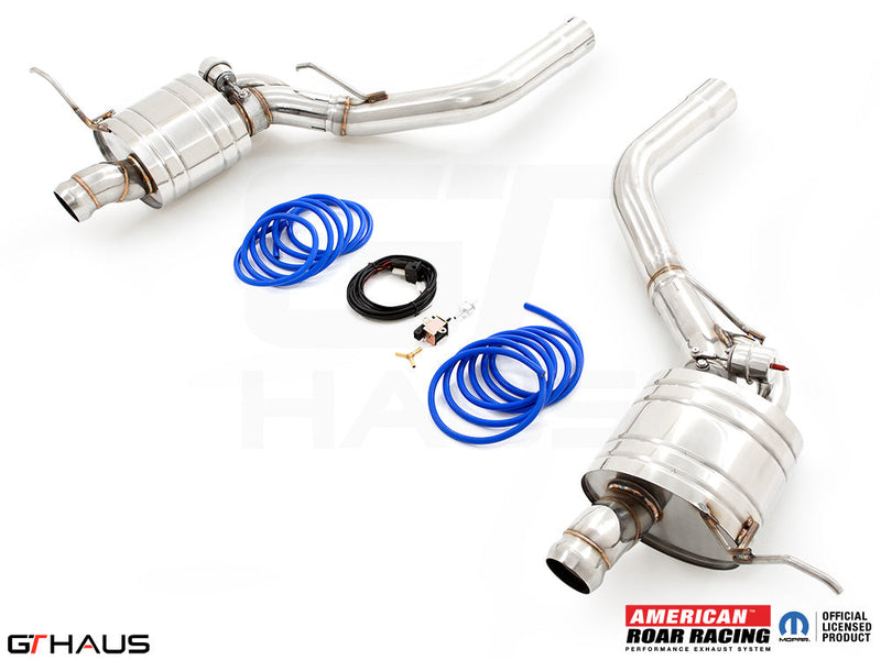 Premium performance exhaust system for Jeep Grand Cherokee R/T with 5.7 HEMI V8, featuring stainless steel construction and electronic valve control.