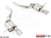 Premium performance exhaust system for 2012+ Jeep Grand Cherokee R/T with 5.7 HEMI V8, featuring stainless steel construction.