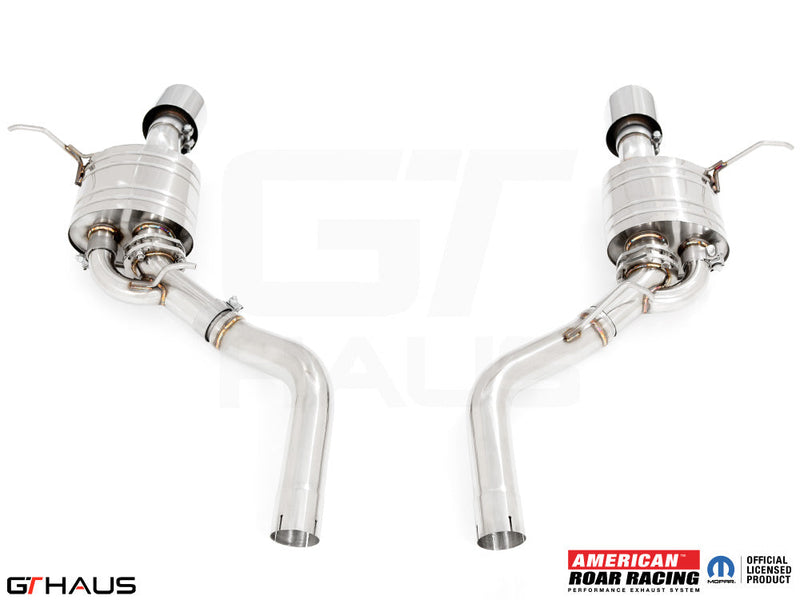 Premium exhaust system for 2012+ Jeep Grand Cherokee R/T with 5.7 HEMI V8, featuring stainless steel construction and performance design.