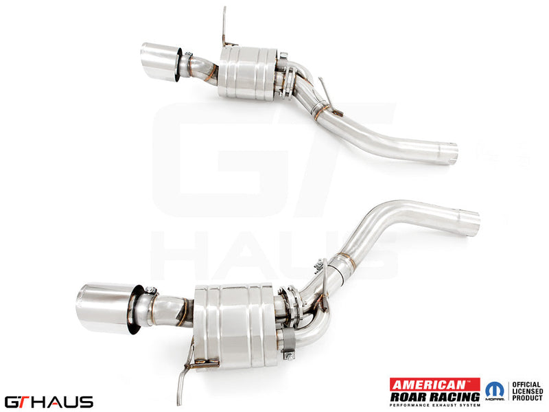 Premium performance exhaust system for 2012+ Jeep Grand Cherokee R/T with 5.7 HEMI V8, featuring stainless steel construction.