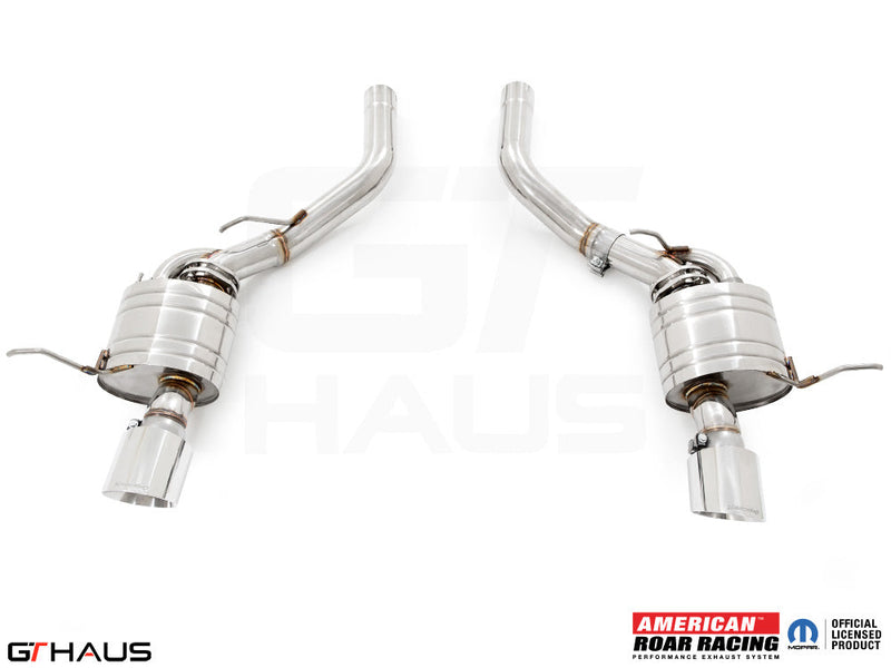 Premium exhaust system for Jeep Grand Cherokee R/T with 5.7 HEMI V8, featuring stainless steel construction and performance design.