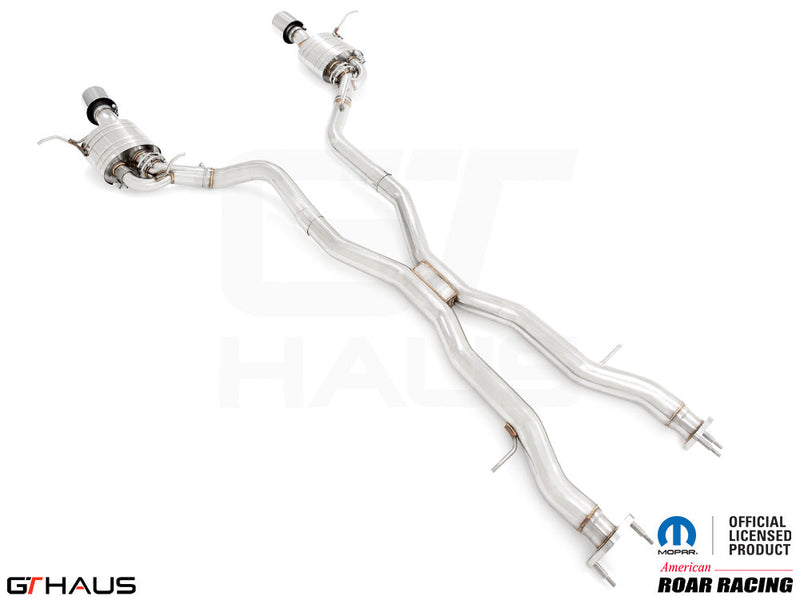 Premium performance exhaust system for 2012+ Jeep Grand Cherokee R/T with 5.7 HEMI V8, featuring stainless steel construction.