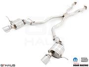 Premium performance exhaust system for 2012+ Jeep Grand Cherokee R/T with 5.7 HEMI V8, featuring stainless steel construction.