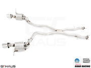 Premium performance exhaust system for 2012+ Jeep Grand Cherokee R/T with 5.7 HEMI V8, featuring stainless steel construction.