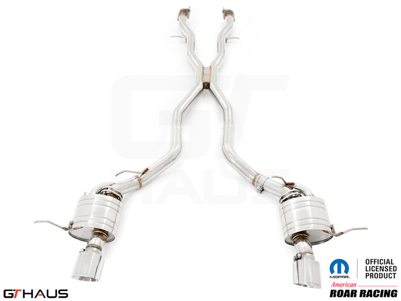 Premium exhaust system for 2012+ Jeep Grand Cherokee R/T with 5.7 HEMI V8, featuring stainless steel construction and enhanced performance.