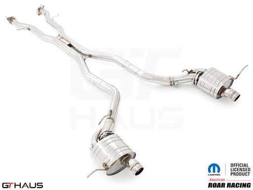 Premium performance exhaust system for 2012+ Jeep Grand Cherokee R/T with 5.7 HEMI V8, featuring stainless steel construction.