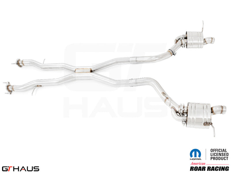 Premium exhaust system for 2012+ Jeep Grand Cherokee R/T with 5.7 HEMI V8, featuring stainless steel construction and enhanced performance.