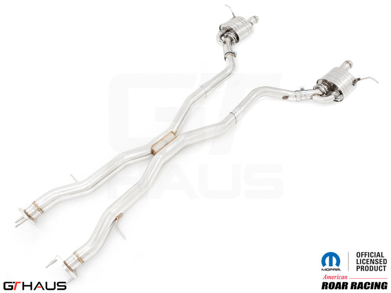 Premium performance exhaust system for 2012+ Jeep Grand Cherokee R/T with 5.7 HEMI V8, featuring stainless steel construction.