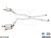 Premium performance exhaust system for 2012+ Jeep Grand Cherokee R/T with 5.7 HEMI V8, featuring stainless steel construction.