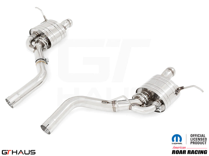Premium performance exhaust system for Jeep Grand Cherokee R/T with 5.7 HEMI V8, featuring stainless steel construction.