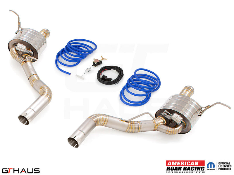 Premium exhaust system for 2012+ Jeep Grand Cherokee R/T with 5.7 HEMI V8, featuring stainless steel construction and electronic valve control.