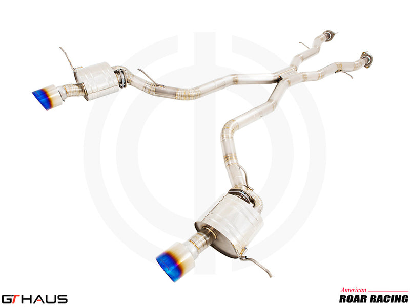 Premium performance exhaust system for 2012+ Jeep Grand Cherokee R/T with 5.7 HEMI V8, featuring dual tips and stainless steel construction.