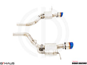 Premium performance exhaust system for Jeep Grand Cherokee R/T with 5.7 HEMI V8, featuring stainless steel construction and blue tips.