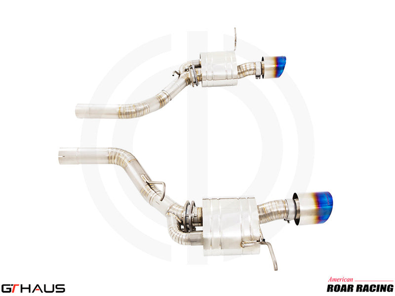 Premium performance exhaust system for Jeep Grand Cherokee R/T with 5.7 HEMI V8, featuring stainless steel construction and blue tips.