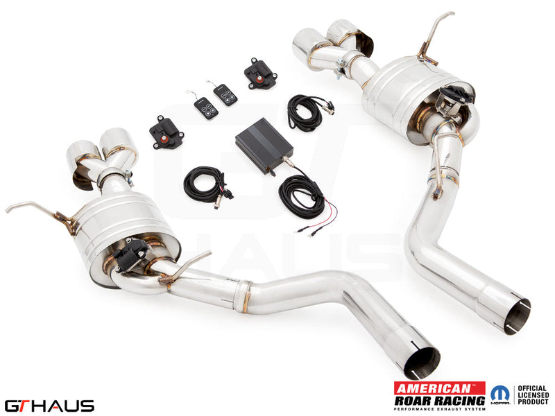 Premium performance exhaust system for Jeep Grand Cherokee SRT8 with 6.4 HEMI V8, featuring electronic valve control.