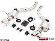 Premium exhaust system for 2012+ Jeep Grand Cherokee SRT8 with 6.4 HEMI V8, featuring electronic valve control and dual tips.