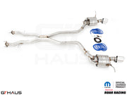 Premium performance exhaust system for 2012+ Jeep Grand Cherokee SRT8 with 6.4 HEMI V8, featuring stainless steel construction.