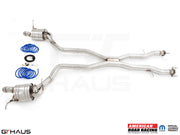 Premium performance exhaust system for 2012+ Jeep Grand Cherokee SRT8 with 6.4 HEMI V8, featuring stainless steel construction.