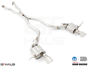 Premium performance exhaust system for Jeep Grand Cherokee SRT8 with 6.4 HEMI V8, featuring stainless steel construction.
