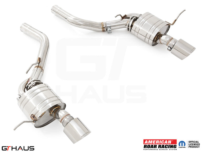 Premium performance exhaust system for 2012+ Jeep Grand Cherokee SRT8 with 6.4 HEMI V8, featuring stainless steel construction.