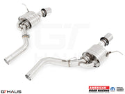 Premium performance exhaust system for 2012+ Jeep Grand Cherokee SRT8 with 6.4 HEMI V8, featuring stainless steel construction.