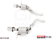Premium performance exhaust system for Jeep Grand Cherokee SRT8 with 6.4 HEMI V8, featuring stainless steel construction.