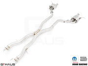 Premium performance exhaust system for 2012+ Jeep Grand Cherokee SRT8 with 6.4 HEMI V8, featuring stainless steel construction.