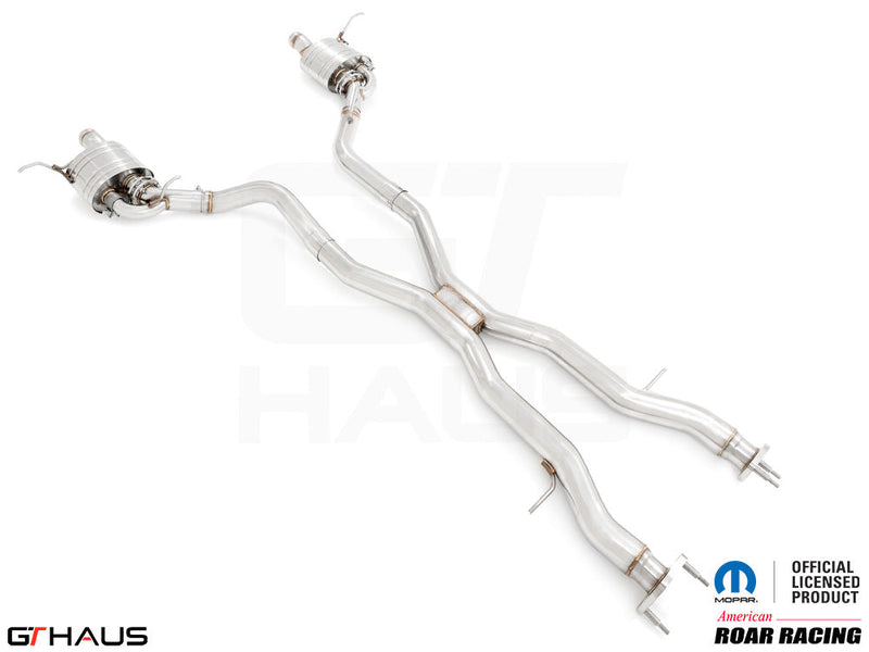 Premium stainless steel exhaust system for 2012+ Jeep Grand Cherokee SRT8 with 6.4 HEMI V8, enhancing performance and sound.