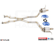Premium performance exhaust system for Jeep Grand Cherokee SRT8 with 6.4 HEMI V8, featuring stainless steel construction.