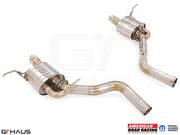Premium performance exhaust system for 2012+ Jeep Grand Cherokee SRT8 with 6.4 HEMI V8, featuring stainless steel construction.